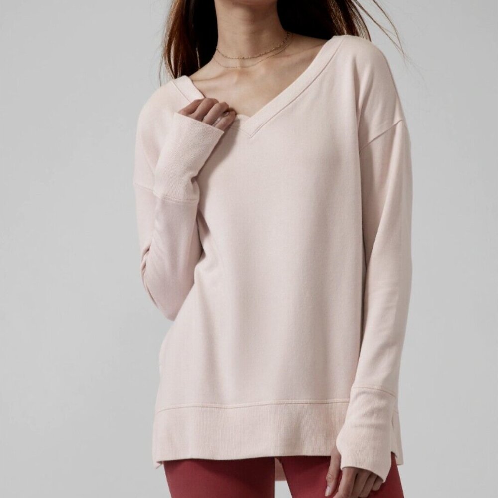 🚫SOLD🚫Athleta Orchid Pink Coaster Luxe V-Neck Soft Sweatshirt